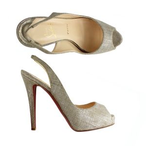 Christian Louboutin Silver Slingback Heels Pumps